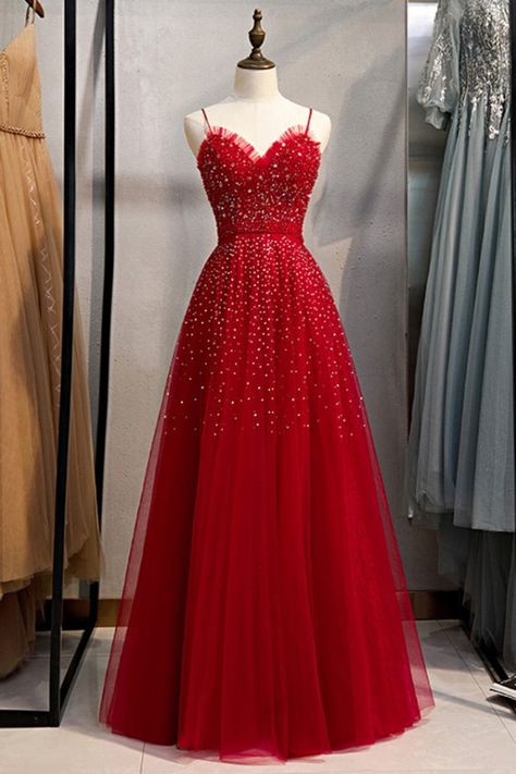 Red Tulle Dresses For Prom Season, Red A-line Evening Dress For Prom Season, Dark Red Prom Dress Long Tulle, Red Floor-length Ball Gown For Prom Season, Red A-line Tulle Dress, Prom Dress Burgundy, Burgundy Prom, Stylish Prom Dress, Gown Red