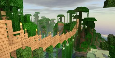 One of my jungle rope bridges! Minecraft Jungle House, Jungle Bridge, Minecraft Treehouses, Minecraft Bridge, Minecraft Tree, Minecraft Houses Blueprints, Minecraft Interior Design, Bangunan Minecraft, Minecraft House Tutorials