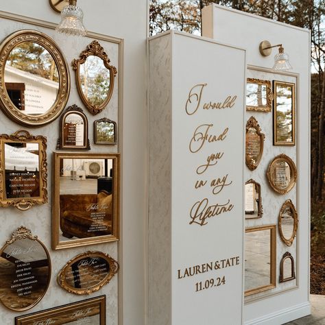 POV: You own a wedding signage business and you had to make your seating chart iconic ✨🪞 . . This luxurious statement piece is now available for local rental! . . Venue @hiddenspringsvenue Photographer @madisonfrazierphoto Videographer @ashton.films Coffee Cart @morningbrewco Bartender @tipsytin Charcuterie @oliveandoakcharcuterie Signage @magnoliadreams.shop Hair @ashtons.bridalstyles + @luxeandlumico Makeup @makeupbylexib + @luxeandlumico Catering @babyhughyspizza Rentals @thecop... Minimalist Entrance, Entrance Signs, Custom Welcome Sign, Wedding Mirror, Wedding Ceremony Signs, Elegant Wedding Venues, Coffee Cart, Ceremony Signs, Entrance Sign