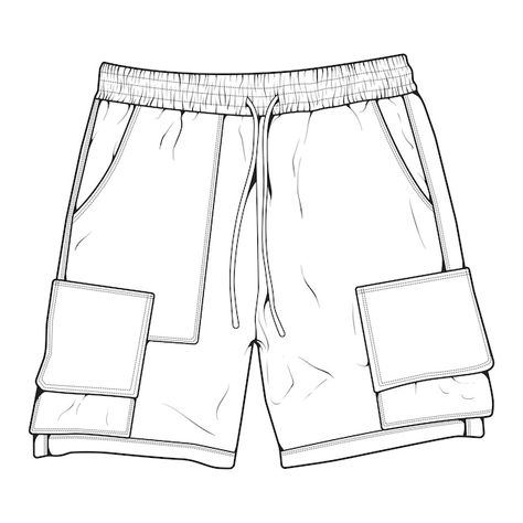 Graphic Design Clothing, Shorts Drawing, Pants Drawing, Fashion Design Template, Clothing Sketches, Outline Drawing, Drawing Vector, Streetwear Shorts, Sketch Style