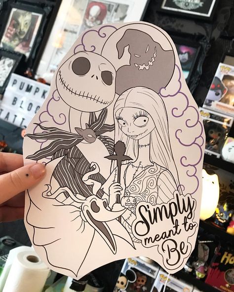 Jack And Sally Artwork, Tim Burton Half Sleeve Tattoo, Jack And Sally Tattoo Stencil, Disney Halloween Tattoos, Idk Tattoo, Oogie Boogie Tattoo, Nightmare Before Christmas Tattoos, Jack And Sally Tattoo, Zero Tattoo