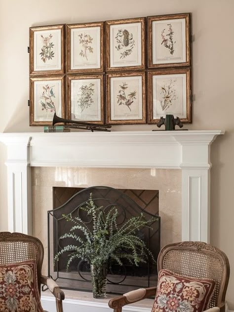 Our Favorite Ways to Decorate around a TV | Fresh American Style Television Over Fireplace, Fireplace Buildout, Hide Tv Over Fireplace, Refinished Vintage Furniture, Hide Tv, Tv Over Fireplace, Tv Ideas, Tv Covers, Brick Fireplace Makeover