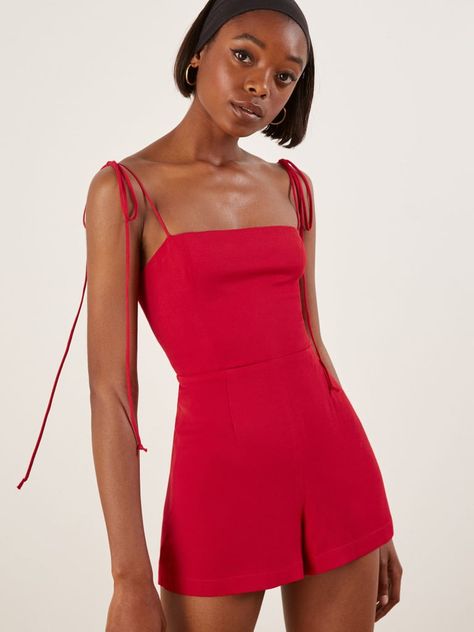 Cammie Jumpsuit Fancy Jumpsuit, What Not To Wear, Cherry Red Color, Hot Outside, Fashion Photography Inspiration, Straight Neckline, Playsuit Romper, Red Outfit, Summer Fashion Outfits