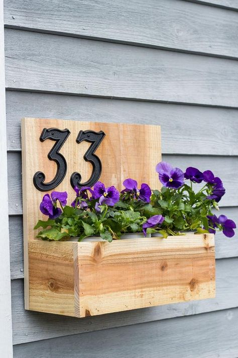 Address Planter, Wood Flower Box, Rustic Bird Feeders, Planter Box Designs, Diy Wooden Wall, Business House, Outdoor Planter Boxes, Cedar Planter Box, Cedar Planters