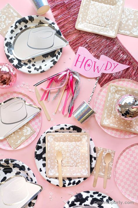 Get ready to saddle up for the ultimate disco cowgirl party with Momo Party. From stylish cowboy hats to disco ball accents, these decorating ideas will help you create an unforgettable celebration. Perfect for bachelorette parties, girl's birthdays or just to have a wild and trendy night. Check out momoparty.com for more party ideas! Disc Cowgirl Party, Glitzy Cowgirl Party, Kids Cowgirl Birthday Party, Rhinestone Cowgirl Birthday Party, Pink Rodeo Birthday Party, 90s Country Party, Western Themed Party, Happy Birthday Harry Potter, 1st Rodeo