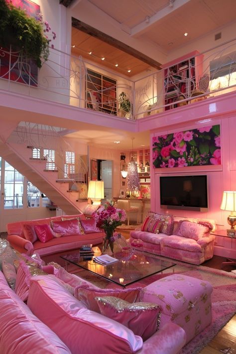 Barbie Dream House Apartment, Barbie Inspired Home Decor, Barbie Apartment, Pink House Aesthetic, Girly Apartments, Dream Apartment Decor, Future Apartment Decor, Pink Home Decor, Girl House