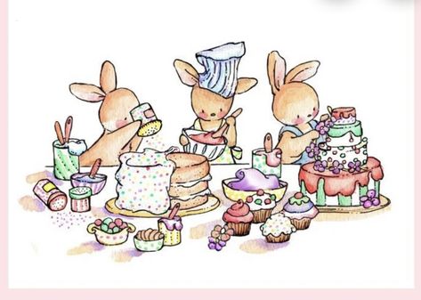 Bunny Baking, Baking Illustration, Rabbit Tea Party, Cute Paintings, Rabbit Art, Baking Cake, Disney Princess Art, Princess Art, Penny Black