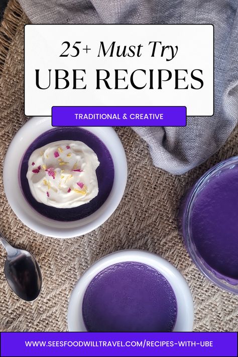 Ube Recipes Savory, Healthy Ube Recipes, Ube Suman Recipe, Ube Desserts Filipino Food, Easy Ube Recipes, Filipino Recipes Dessert, Recipes Using Ube Condensed Milk, Ube Recipes Filipino Desserts, Ube Creme Brulee