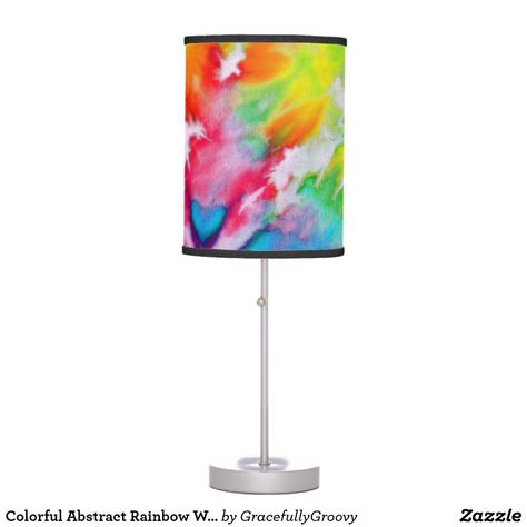 Colorful Abstract Rainbow Watercolor Paint Tie Dye Table Lamp Paint Tie Dye, Modern Batik, Rainbow Watercolor, Bright Rainbow, Rainbow Abstract, Boho Design, Night Lamp, Watercolor Paint, Boho Designs