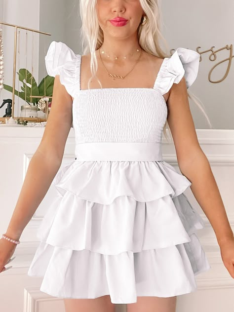 Sweet Sorbet White Ruffle Dress | Sassy Shortcake | sassyshortcake.com Preppy Church Dresses, Solid Color Ruffled Mini Dress For Brunch, Solid Ruffled Mini Dress For Brunch, Tiered Dress With Ruffles, White Tiered Dress With Ruffles, Solid Mini Dress With Ruffles For Brunch, Fitted Tiered Dress With Ruffled Straps For Brunch, Cute Mini Dress With Ruffled Straps, Cute Mini Dress With Ruffled Straps And Ruffles