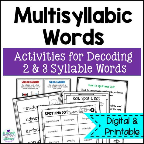 3 Ideas for How to Teach Multisyllabic Words Decoding With Limited Time Schwa Sound, Multisyllabic Words Activities, Decoding Multisyllabic Words, Syllable Types, Multisyllabic Words, The Science Of Reading, Reading Comprehension Lessons, Science Of Reading, Games Activities