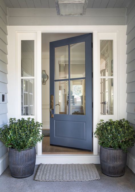 Coastal Home Entrance, Colored Doors On Houses, Coastal Front Door Colors, External Doors Entrance, Colourful Front Doors, Provia Doors, Creative Front Door, Kathleen Burke, Burke Design