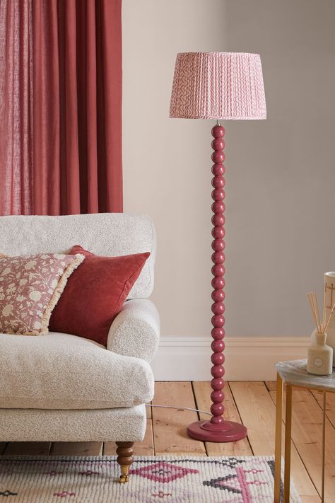 This stylish floor lamp has a painted wooden effect and a round base, featuring a co-coordinating fabric shade. A charming addition to any room within your home. 80% Wood, 15% Textile, 5% Metal. Floor Lamp Ideas, Red Floor Lamp, Stylish Floor Lamp, Red Floor, Lamp Ideas, Floor Lamp Bedroom, Dining Room Ideas, Floor Lamps Living Room, Living Room Flooring