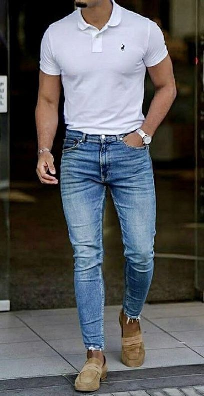 Men's Jeans Outfit, Blue Jeans Outfit Men, Men's Winter Fashion, My Fashion Style, Suits Tuxedo, Looks For Summer, Polo Shirt Outfits, Jeans Outfit Men, Mens Fashion Blazer