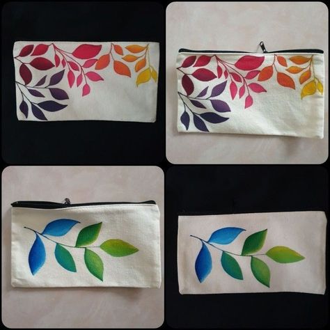 Fabric Painted Bags Ideas, Fabric Bag Painting Ideas, Purse Painting Ideas, Canvas Pouch Painting, Handpainted Pouches, Pouch Painting Ideas, Pouch Painting, Hand Painted Bags Handbags, Painted Canvas Bags