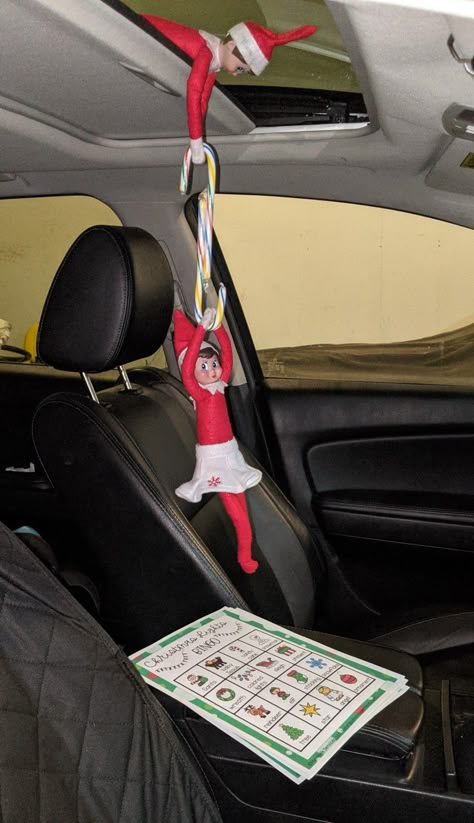 Elf Riding In Car, Car Elf On The Shelf Ideas, Police Elf On The Shelf Ideas, Elf On The Shelf Car Ride Ideas, Elf On The Shelf Road Trip, Grinch On A Bench Ideas, Elf In Car, Elf On The Shelf In The Car, Elf Door Ideas