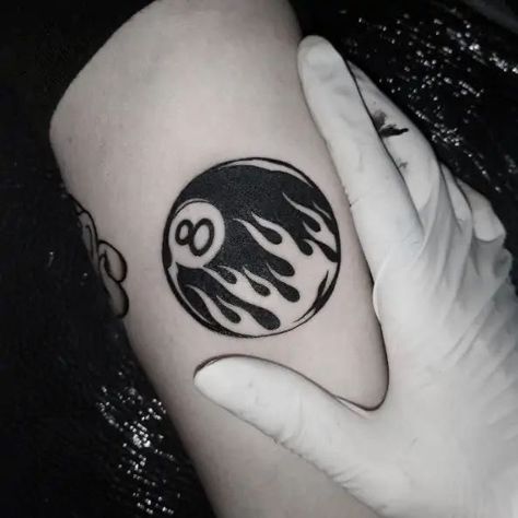 8 Ball Tattoo Design, Eight Ball Tattoo, Magic 8 Ball Tattoo, Small Black Tattoo, 8 Ball Drawing, 8 Ball Tattoo, Traditional Tattoo Meanings, Small Black Tattoos, Ball Tattoo