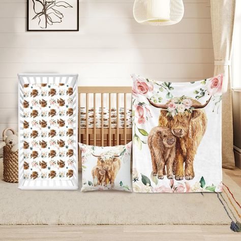 PRICES MAY VARY. Imagination Comes to Life: Embrace a jungle of creativity with our highland cow-themed crib bedding set, transforming your nursery into a playful sanctuary for your little one's dreams. Cozy Comfort: Crafted from soft jersey and minky fabrics, your baby will find snug solace amidst this delightful menagerie of friendly animals. Complete Nursery Ensemble: Elevate your nursery decor with a comprehensive set featuring a fitted crib sheet, cuddly animal-inspired blanket, and charmin Fluffy Cow Nursery, Nursery Western, Highland Cow Girl Nursery, Highland Cow Nursery Girl, Baby Girl Western Nursery, Highland Cow Nursery Theme, Highland Cow Nursery, Chic Nursery Girl, Nursery Room Themes