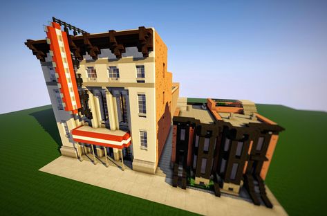 Minecraft Theater Ideas, Minecraft Theatre Ideas, Movie Theater Minecraft, Minecraft Theatre, Minecraft Theater, Minecraft Movie Theater, Minecraft School Ideas, Minecraft Cinema, Minecraft Mountain House