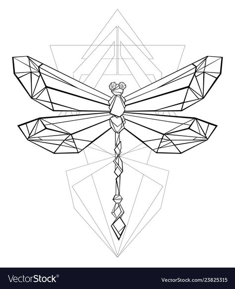 Dragonfly Vector, Dragonfly Illustration, Black Contour, Polygon Art, Silhouette Template, Dragonfly Prints, Geometric Drawing, Dragonfly Art, Dragonfly Tattoo