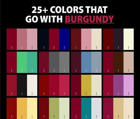 25+ Best Colors That Go With Burgundy: Burgundy Color Palettes Burgandy Color Pallet, Burgundy Background Aesthetic, Burgundy Colour Palette, Burgundy Walls, Graphic Design Freebies, Colours That Go Together, Shingle Colors, Color Sheets, Burgundy Outfit