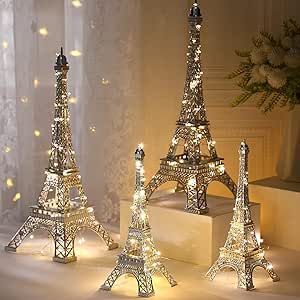 Briwooody 4 Pcs Eiffel Tower Statue Decor 15 Inch 10 Inch Metal Collectible Figurine Paris Themed Eiffel Tower Cake Topper with 2 Light Strings for Party Table Centerpiece Kitchen Decoration (Silver) Paris Theme Centerpieces, Paris Theme Decor, Parisian Wedding Theme, Eiffel Tower Decor, Eiffel Tower Model, Eiffel Tower Centerpiece, Kitchens Decor, Eiffel Tower Cake, Eiffel Tower Decorations