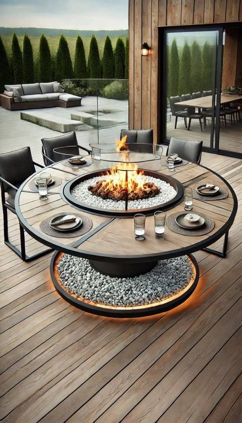 Gravel Fire Pit Ideas, Gravel Fire Pit, Fire Pit Ideas, Backyard Privacy, Fire Pit Area, Modern Backyard, Backyard Patio Designs, Deck Decorating, Outdoor Kitchen Design