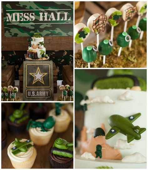 Military Army Birthday Party Army Birthday Cakes, Army Themed Birthday Soldier Birthday Party, Camo Party Ideas, Military Party Ideas, Camouflage Birthday Party, Army Themed Birthday, Soldier Party, Halo Party, Army Birthday Party, Camo Birthday Party