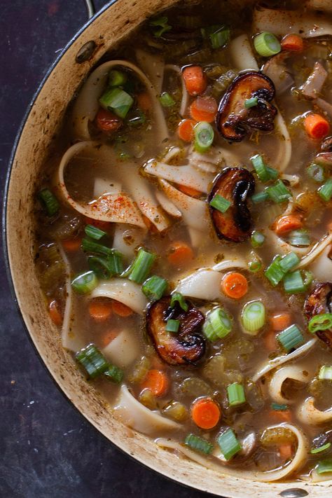 Mushroom Noodle Soup, Wide Rice Noodles, Pad Thai Noodles, Vegan Richa, Thai Noodles, Soup Broth, Stir Fry Noodles, Comfort Food Recipes Dinners, Vegan Sausage