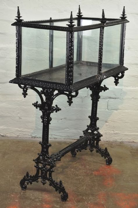 Wonderful Antique Victorian Black Cast Iron Plant Terrarium with Stand, Restored Goth Houses, Iron Plant Stand, Cast Iron Plant, Plant Terrarium, Gothic Furniture, Dark Home Decor, Iron Plant, Goth Home, Casa Vintage