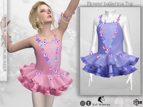 Sims 4 Ballet Cc Male, Sims 4 Ballet Cc Kids, Sims 4 Dance Costumes, Sims 4 Ballerina Cc, Sims 4 Ballet Cc, Ts4 Kids, Flower Ballerina, Ballerina Top, Ballet Outfit