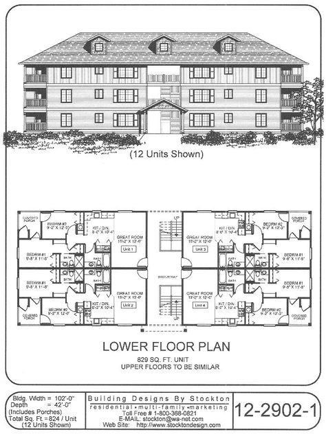 4 Unit Apartment Building Floor Plans, Apartment Complex Layout, Apartment Complex Floor Plan, Small Apartment Complex Plans, Small Apartment Complex, Duplex Floor Plans, Bathroom Floor Plans, House Floor Design, Building Plans House