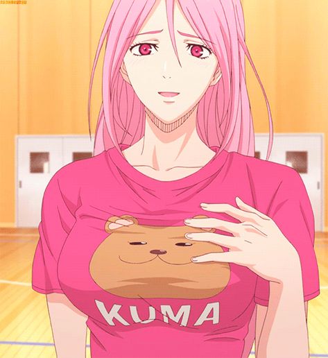 El osoooo Momoi Satsuki, Slam Dunk Anime, Bear Clothes, Kuroko Tetsuya, Kuroko's Basketball, Wooden Floor, No Basket, Kuroko No Basket, Pink Eyes