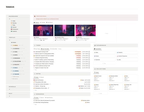 Sidekick Notion dashboard for Professional Notion Template For Work, Project Management Dashboard, Notion Ideas, Notion Dashboard, Planner Setup, Key Projects, Project Management Templates, Kanban Board, Notion Templates