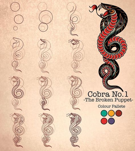 Traditional Tattoo Tutorial, Desenhos Old School, Traditional Tattoo Drawings, Learn To Tattoo, Characters From Movies, Traditional Tattoo Flash Art, Cobra Tattoo, Traditional Tattoo Designs, Flower Drawing Tutorials