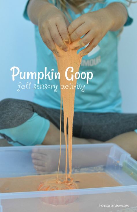 Playing with Pumpkin Goop (a.k.a. Oobleck) is a fun, tactile fall sensory activity that your children are sure to love. Fall Sensory, Halloween Sensory, Sensory Activity, Pumpkin Stem, Preschool Class, Columbus Day, Preschool Fun, Thanksgiving Crafts, Stem Activities