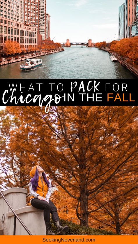 With average temperatures between 50 & 60 degrees F, you need to bring the warm clothes. Here is what to pack for Chicago in Fall with tips on how to pack warm clothes in just a carry on. #packingtips #chicago #falltravel Autumn Chicago Outfit, October In Chicago Outfits, November Chicago Outfit, What To Wear In Chicago In September, Chicago Fall Outfits 2023, Chicago Packing List Fall, Chicago In The Fall Outfits, Chicago October Outfit, Fall Outfits In Chicago