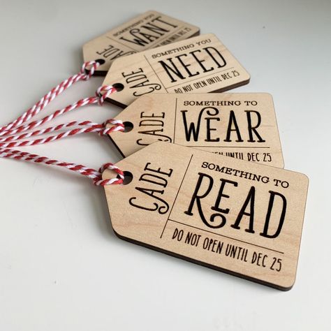 Want Need Wear Read Wooden Personalized Holiday Gift Tags | Etsy Want Need Wear Read, Something To Read, Christmas Gift Packaging, Christmas Craft Fair, Reading Gifts, Christmas Time Is Here, 12 December, Holiday Gift Tags, Jingle All The Way