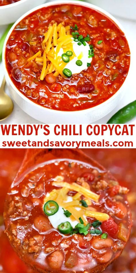 Wendy's Chili Copycat Recipe - Sweet and Savory Meals Windy Chili Recipe, Prepper Meals, Wendy's Chili, Wendys Chili Recipe, Recipe Crockpot, Restaurant Copycat, Fantastic Recipes, Chili Recipe Crockpot, Savory Meals