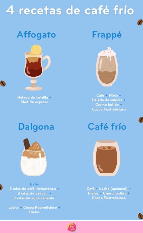 No dejes que el calor se interponga entre tú y tu amor por el café. ☕❤ Guarda estas #recetas y disfruta de un delicioso #café frío para esta temporada. 🥰 #CafecitoTime #Affogato #Frappé #Dalgona #Postrelicioso Different Coffee Drinks, Different Coffees, Food O, Cafe Menu, Frappe, Coffee Quotes, Coffee Time, Coffee Bar, Coffee Drinks