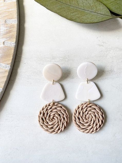 the rocco in nude | The Barn Table Jewelry Photography Ideas, Barn Table, Polymer Clay Flower Jewelry, Diy Earrings Polymer Clay, Polymer Clay Jewelry Tutorials, Handmade Clay Jewelry, Polymer Earrings, Polymer Clay Diy, Polymer Clay Jewelry Diy