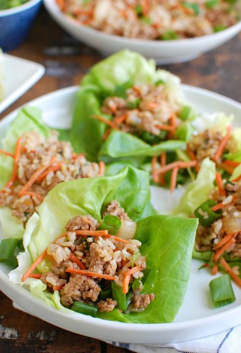 Asian Pork Lettuce Wraps - A Cedar Spoon Pork And Pineapple, Bibb Lettuce, Cups Recipes, Lettuce Wraps Healthy, Asian Lettuce Wraps, Pork Lettuce Wraps, Matchstick Carrots, Asian Pork, Lettuce Wrap Recipes