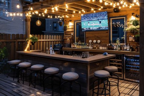 Sports Bar Ideas, Outside Diy, Bar Outside, Backyard Sports, Home Entertaining, Backyard Bar, Outdoor Backyard, Bar Ideas, Sports Bar