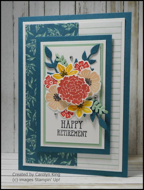 A Happy Retirement card made using the Beautiful Bouquet and the Well Said stamp sets. Retirement Handmade Cards, Diy Retirement Cards, Retirement Cards Handmade, Happy Retirement Cards, Retirement Cards, Happy Retirement, Mommy Life, Card Making Inspiration, Cards For Friends