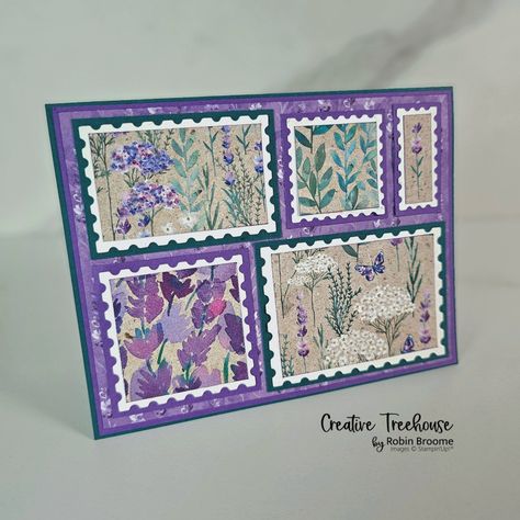 Perennial Postage with Lavender - Creative Treehouse Lavender Stamp, Postage Stamp Design, Purple Cards, Summer Cards, A Match Made In Heaven, Match Made In Heaven, Beautiful Handmade Cards, Fancy Fold Cards, Marianne Design