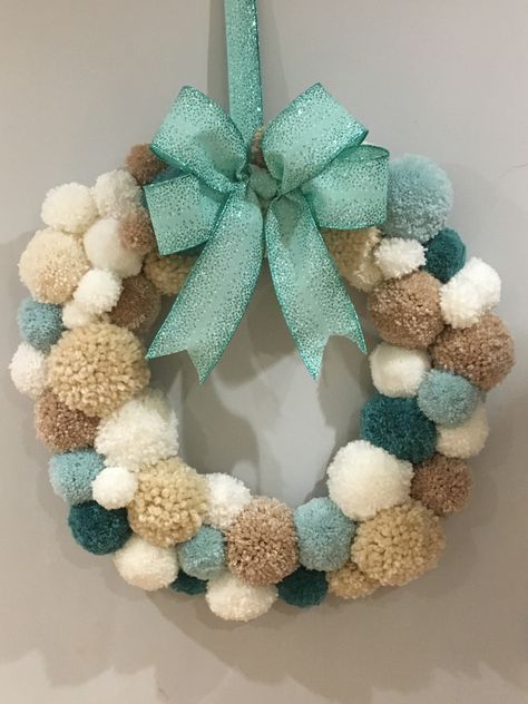 Pompom wreath I handmade Christmas Pom Pom Crafts, Christmas Crafts To Make And Sell, Christmas Pom Pom, Pom Wreath, Pom Pom Wreath, How To Make A Pom Pom, Christmas Crafts To Make, Pom Pom Crafts, Easy Christmas Crafts