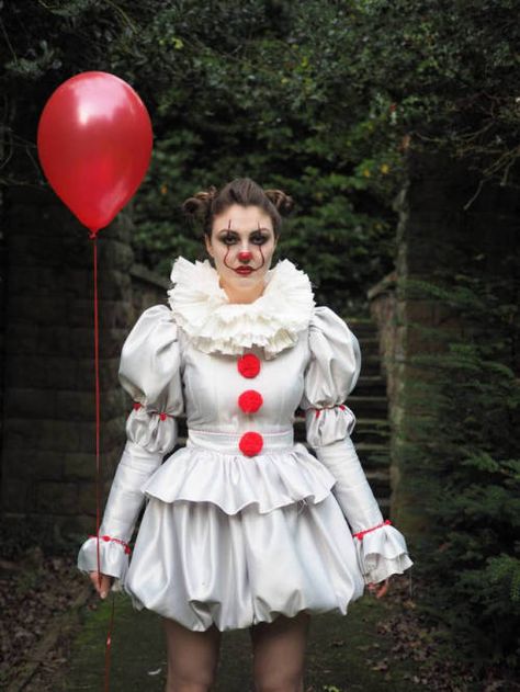 Pennywise Costume by Violet House Clothing on Etsy Pennywise Diy Costume Women, Diy Pennywise Costume For Women, Pennywise Costume Female, Pennywise Girl Costume, Diy Pennywise Costume, Pennywise Outfit, Pennywise Costume For Kids, It Pennywise Costume, Pennywise Halloween Costume