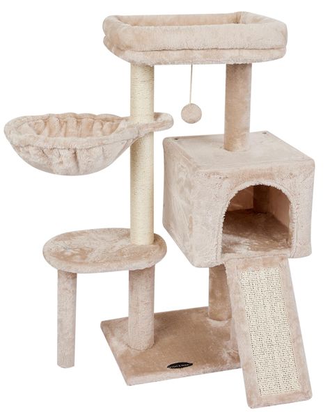 PRICES MAY VARY. SUITABLE COLOR :The color fits great with your window and furniture in your house so it does not stick out,you will love the color. Attention:the base has three holes and it is the largest board. STURDY STRUCTURE&STABLE DESIGN :Stable design make the cat tree do not tripping over,kitten can play jump and dow happily,Kitten can sleep and relax in cat condo SPACIOUS PLATFORM AND TOY BALL FOR FUN:the toy ball for play,the kitten will be happy,the spacious platform for kitten gaze a Cat Things For Home, Cute Cat Things, Cat Set Up, Cute Cat Tree, Big Chungus, Kitten Supplies, Kitten Accessories, Cat Tree House, Stable Design