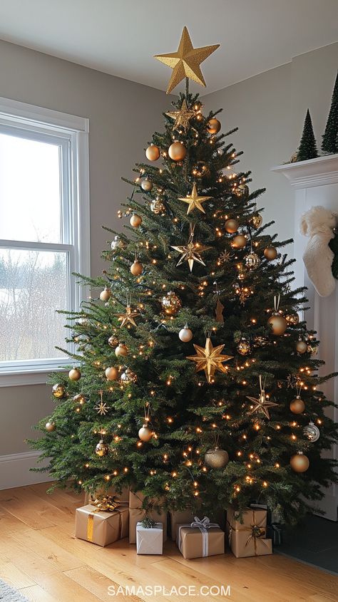 Explore 21+ stunning Christmas tree ideas for 2024 to make your holiday season magical! From classic red and gold themes to trendy modern designs, these ideas will inspire your festive decor. Try rustic farmhouse styles with burlap ribbons and natural ornaments or go bold with metallic hues like silver and rose gold. Add unique touches with DIY decorations, personalized ornaments, or frosted branches for a winter wonderland look. #ChristmasTreeIdeas #HolidayDecor2024 #FestiveTreeDecor #Christmas Gold Silver And Red Christmas Tree, All Gold Christmas Tree, Gold Tinsel Christmas Tree, Festive Fireplace, Decor Ideas For Christmas, Fireplace Decor Ideas, Natural Ornaments, Tinsel Christmas Tree, Unique Themes