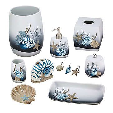 Bed Bath & Beyond Kitchen Open Concept, Seashell Bathroom, Sea Bathroom, Ocean Bathroom, Mermaid Bathroom, Turquoise Kitchen, Themed Bathroom, Beach Theme Bathroom, Beach Bathroom Decor